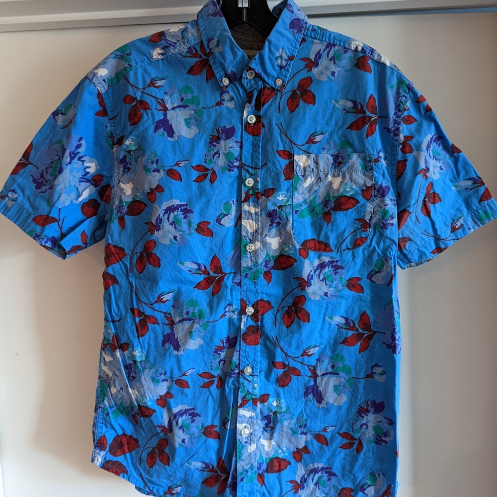 AlphaBeta Roses Shirt Small in Methyl Blue